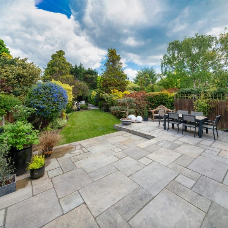 Patio designed and installed by MJP Driveways in Bournemouth, Dorset, using block paving