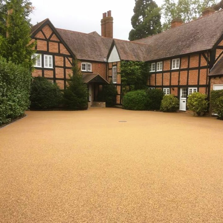 Resin driveway outside traditional English cottage in Wimborne, Dorset